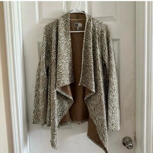 Kut from the Kloth Brown Tan Waterfall Jacquard Textured Open Cardigan Sweater